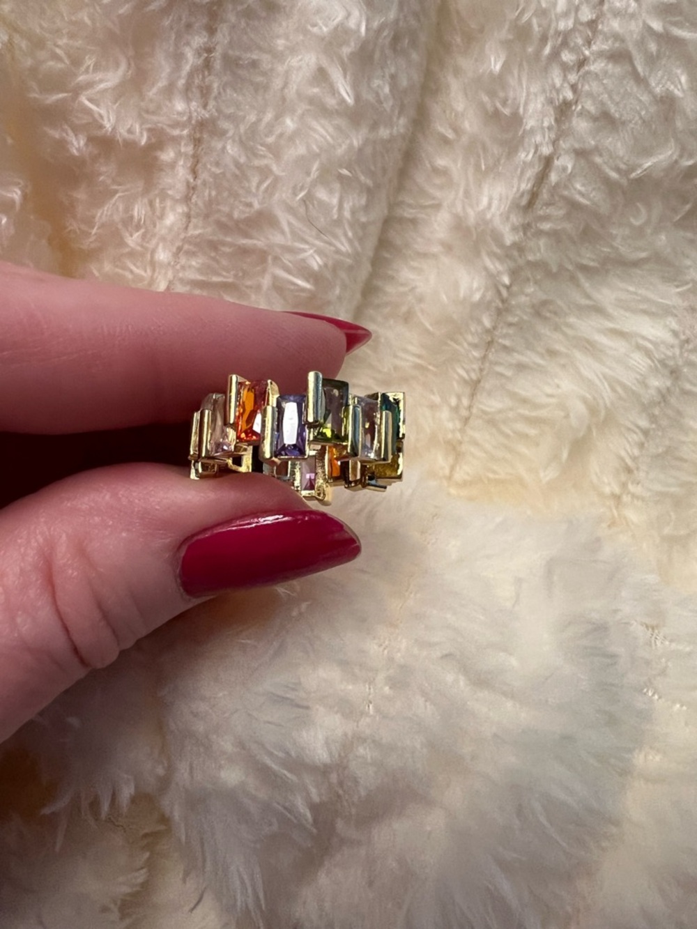 Gold Multi-Stone Statement Ring - Multi Colored & Adjustable - Picture 4 of 12